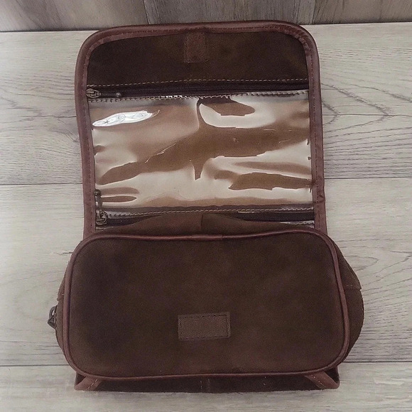 🛍Villena Brown Suede Multi Pocket Hanging Foldable Toiletry Bag‎ - Picture 10 of 14